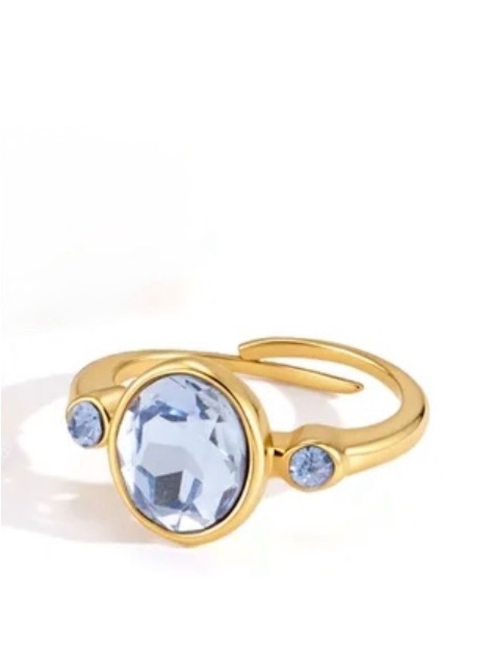 Blue Crystal Adjustable Ring NWT 18KT Gold Plated PVD